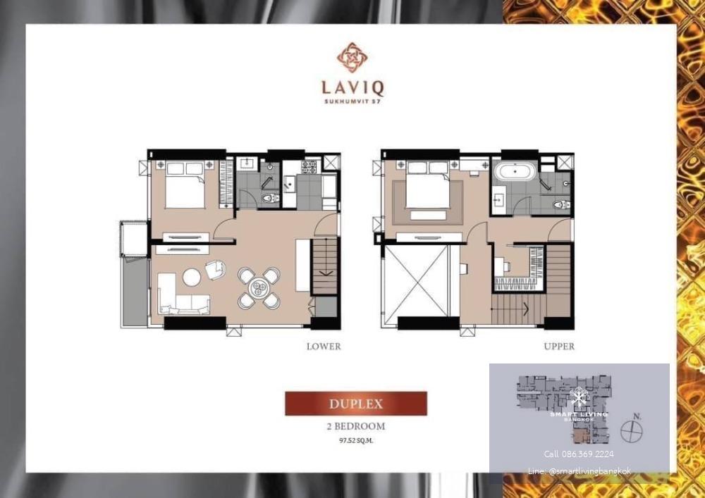 DUPLEX ห้องมุม 2 นอนใจกลางทองหล่อ, Laviq Sukhumvit 57 เพียง 200 เมตรจาก BTS, ตกแต่งสวยโมเดิร์น, พร้อมเข้าอยู่